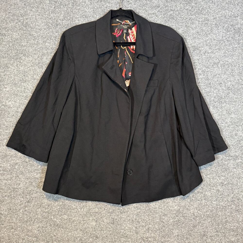 Talbots Jacket Womens 18W Black Blazer Jacket 3/4 Sleeve Plus Size Collared